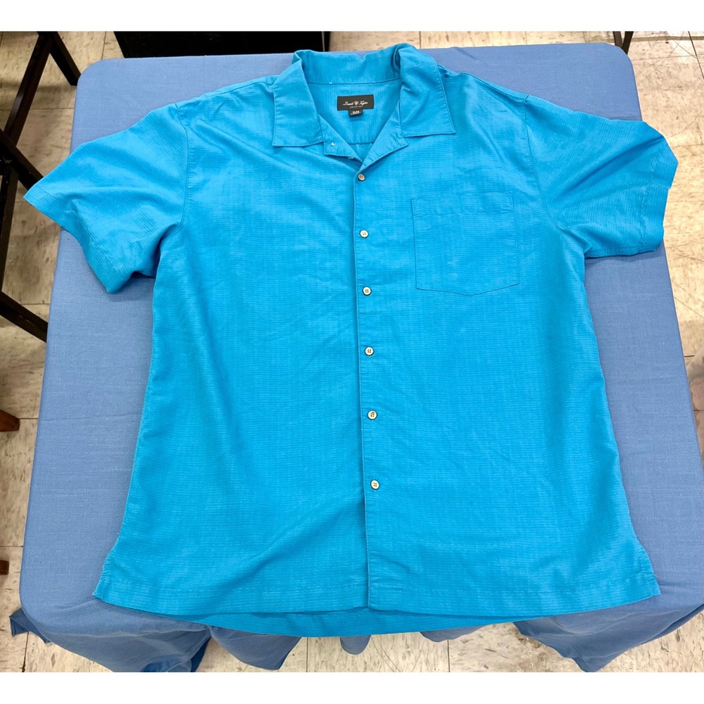 David Taylor Collection Mens Turquoise Blue Short Sleeve Button Up Shirt XL